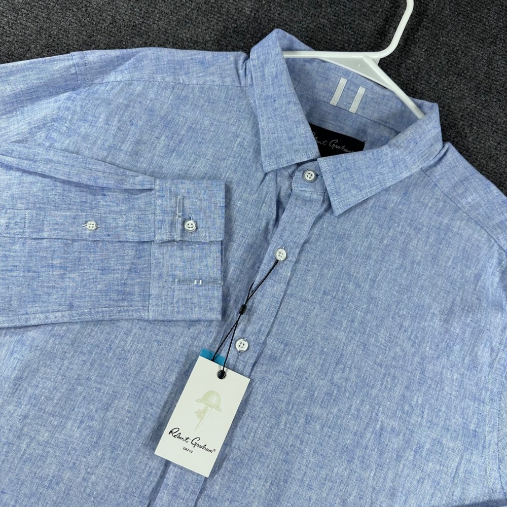 Robert Graham Button Down Mens 3XL XXXL Blue Linen Cotton Tailored Fit Shirt NWT